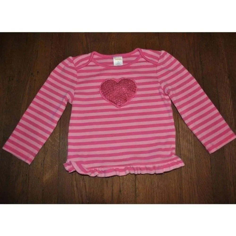 Gymboree Lovable Giraffe Heart Stripe Pink Long Sleeve Shirt Size 2T